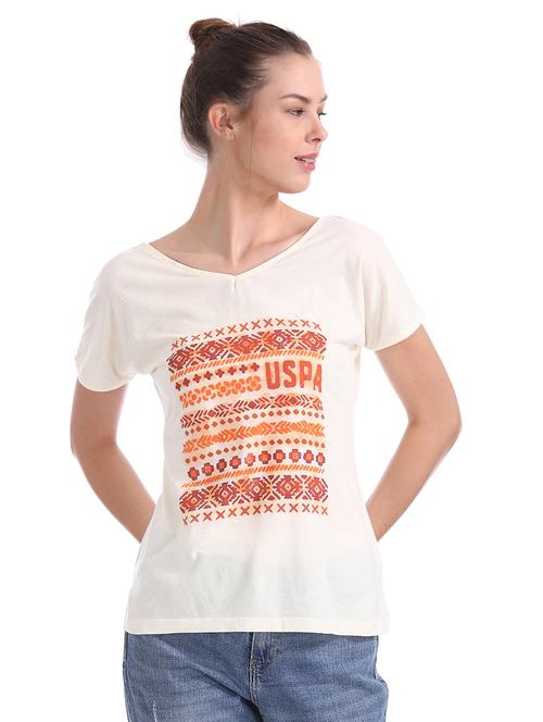v neck printed top - 17663056 - Very Small Image - 1