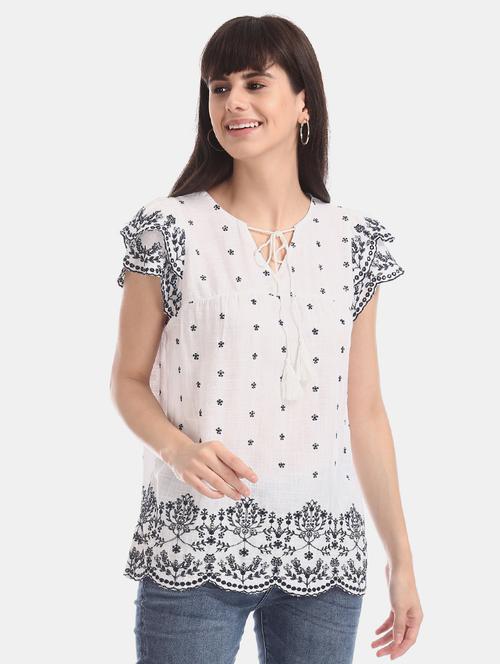 tiered sleeve embroidered top - 17663132 - Very Small Image - 1