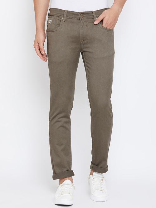 olive green light washed denim jeans - 17663239 - Very Small Image - 1