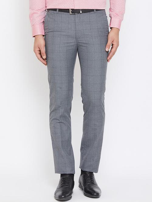 grey checkered flat front formal trouser - 17663249 - Very Small Image - 1