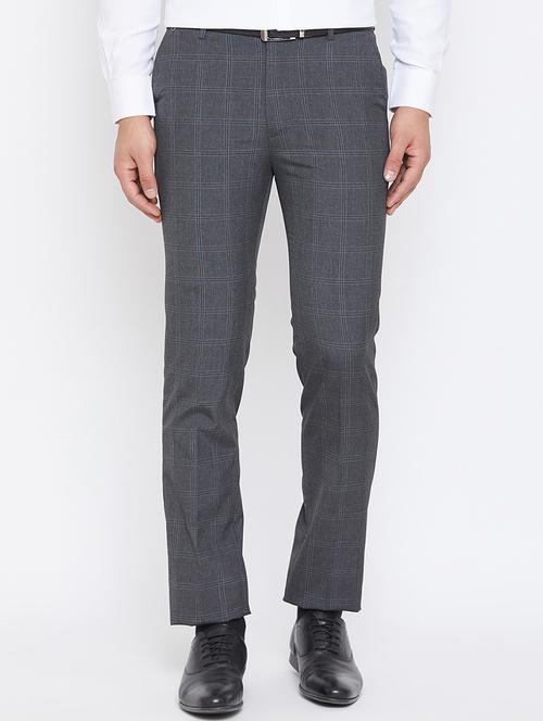 grey checkered flat front formal trouser - 17663251 - Very Small Image - 1