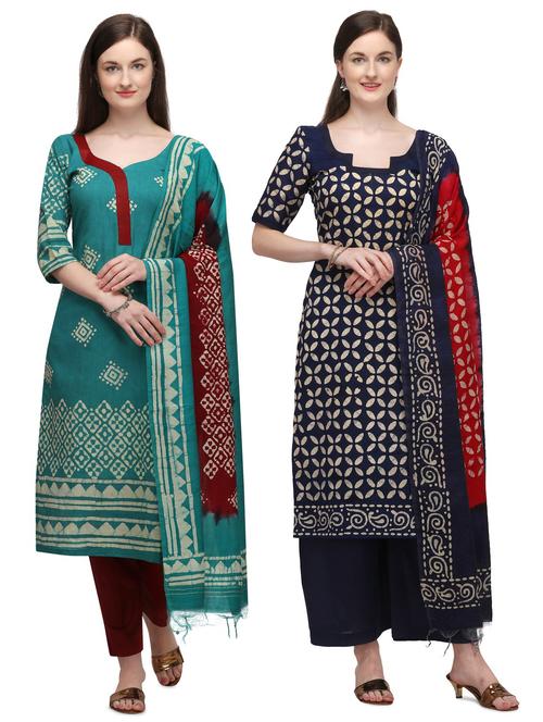 multi colored cotton unstitched suit - 17664452 - Very Small Image - 1