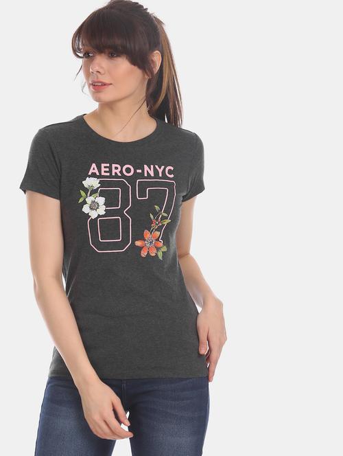 women's front print crew neck t-shirt - 17665380 - Very Small Image - 1