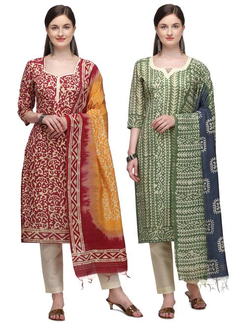multi colored cotton unstitched suit - 17665540 - Very Small Image - 1