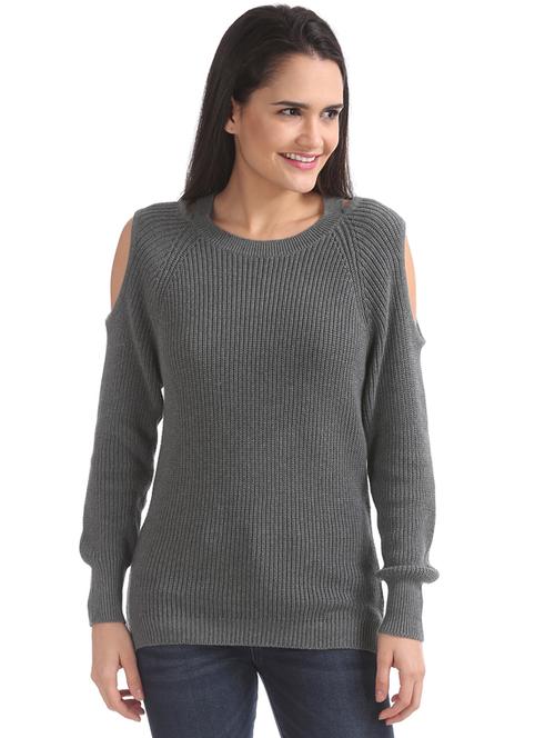 cold shoulder solid pullover - 17666637 - Very Small Image - 1