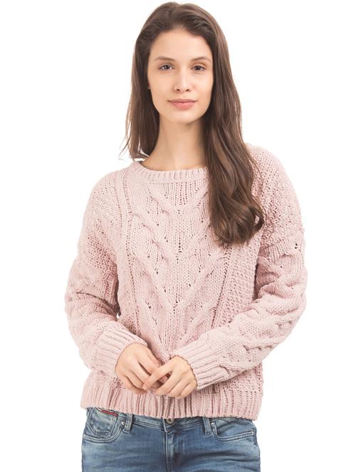 round neck self design pullover - 17666641 - Very Small Image - 1