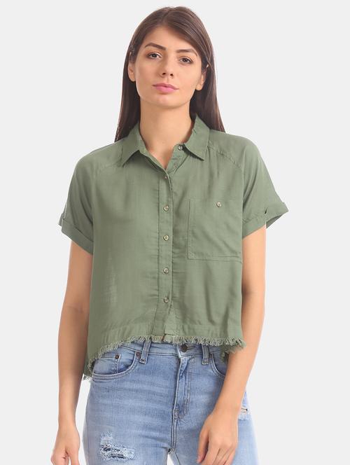 frayed hem solid shirt - 17666963 - Very Small Image - 1