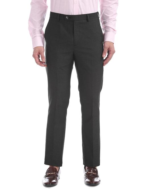 grey textured flat front formal trouser - 17667225 - Very Small Image - 1