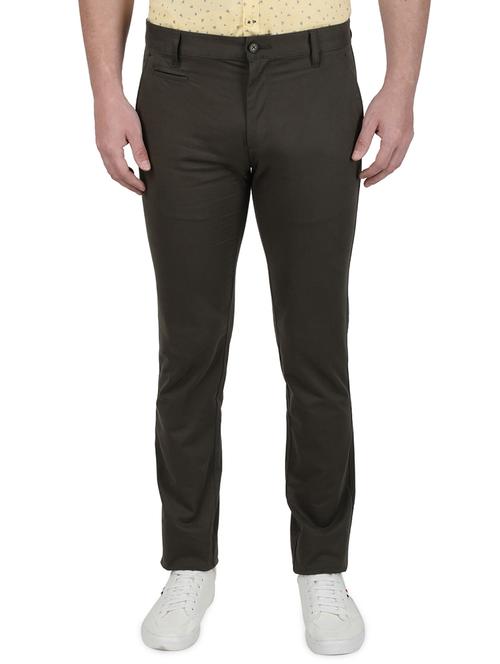 brown solid flat front casual trouser - 17667327 - Very Small Image - 1