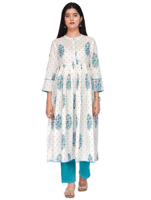 white cotton flared kurta - 17668473 - Very Small Image - 1