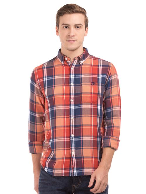 orange checkered casual shirt - 17668507 - Very Small Image - 1