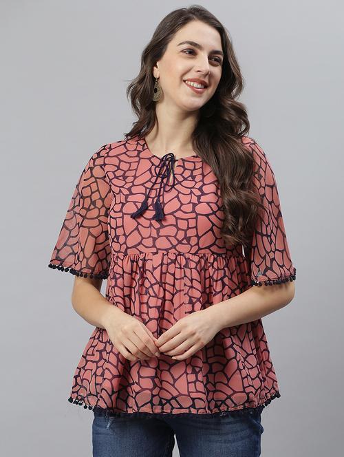tie up neck printed top - 17668757 - Very Small Image - 1