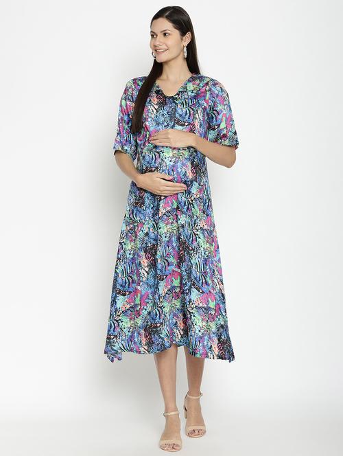 round neck printed maternity wear dress - 17669043 - Very Small Image - 1