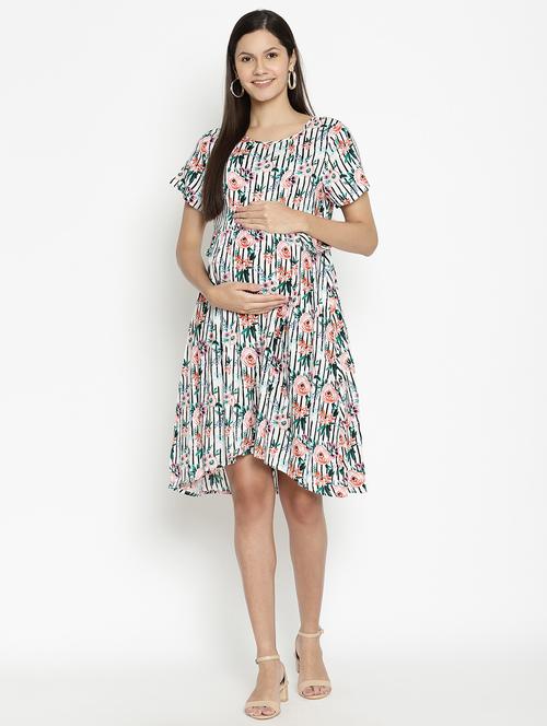 round neck printed maternity wear dress - 17669044 - Very Small Image - 1