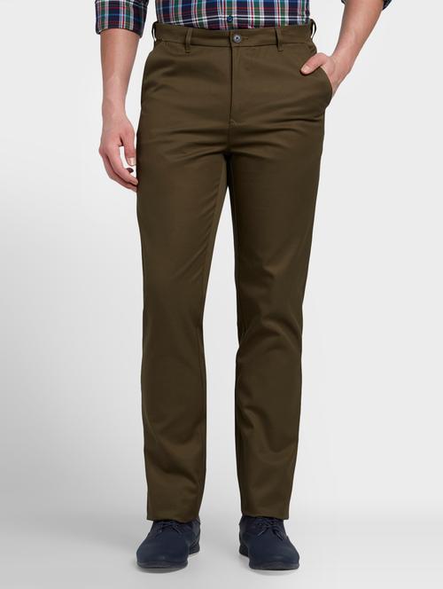 olive green solid flat front casual trouser - 17669647 - Very Small Image - 1