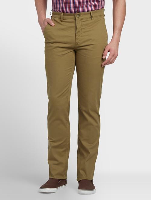 olive green solid flat front casual trouser - 17669651 - Very Small Image - 1