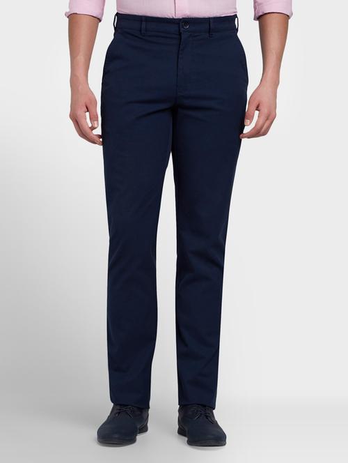 blue solid flat front casual trouser - 17669655 - Very Small Image - 1