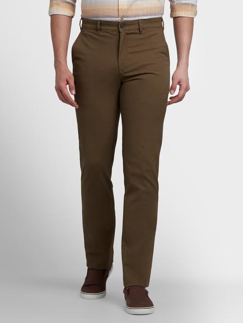 brown solid flat front casual trouser - 17669660 - Very Small Image - 1