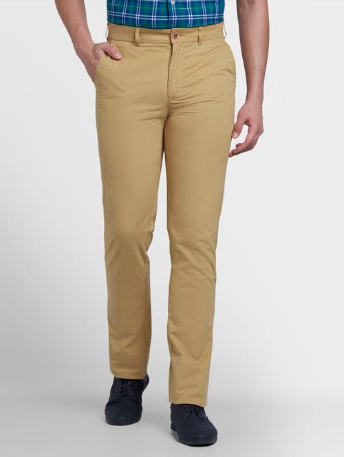 beige solid flat front casual trouser - 17669663 - Very Small Image - 1