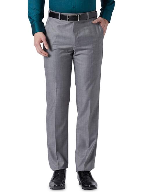 grey textured flat front formal trouser - 17669681 - Very Small Image - 1