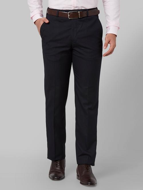 navy blue striped flat front formal trouser - 17669683 - Very Small Image - 1