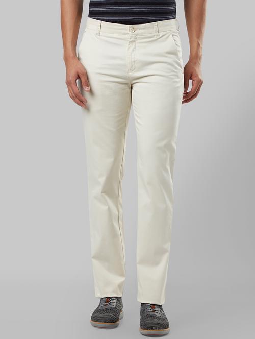 cream solid flat front casual trouser - 17669780 - Very Small Image - 1