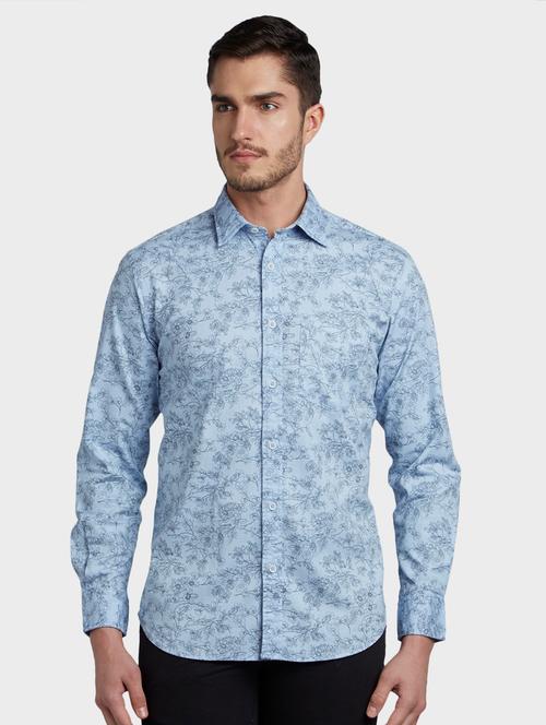 blue floral print casual shirt - 17669794 - Very Small Image - 1