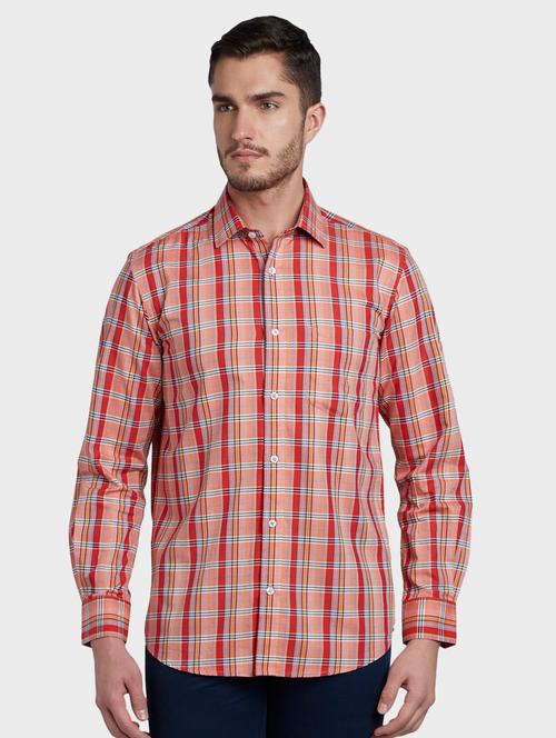 orange checkered casual shirt - 17669799 - Very Small Image - 1