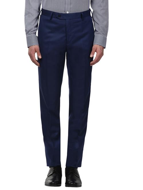blue solid flat front formal trouser - 17669806 - Very Small Image - 1