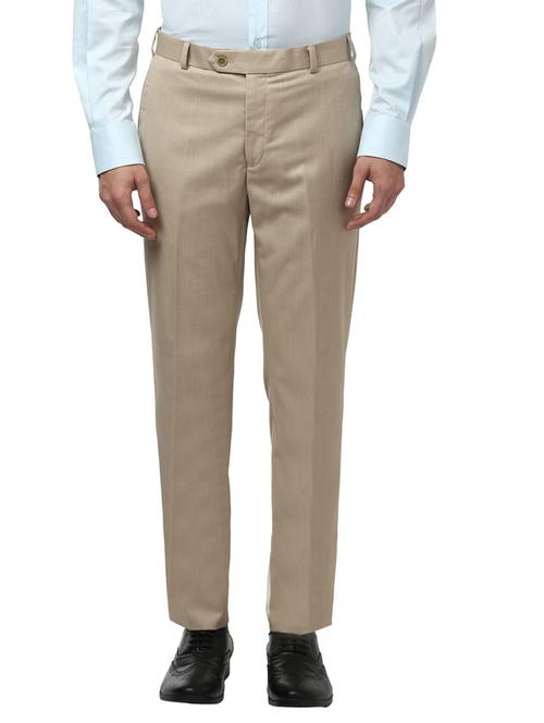 beige solid flat front formal trouser - 17669814 - Very Small Image - 1