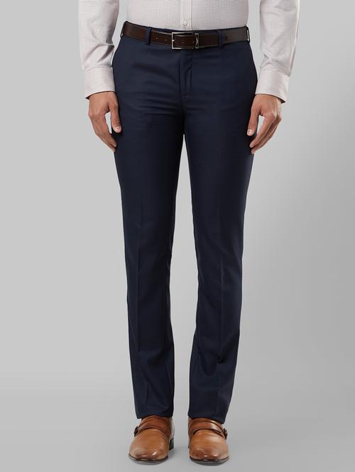 navy blue solid flat front formal trouser - 17669823 - Very Small Image - 1