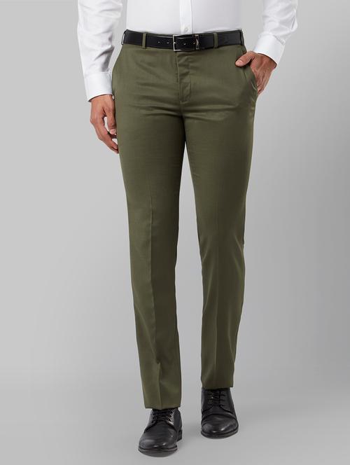 olive green solid flat front formal trouser - 17669827 - Very Small Image - 1
