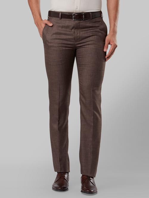 brown solid flat front formal trouser - 17669869 - Very Small Image - 1