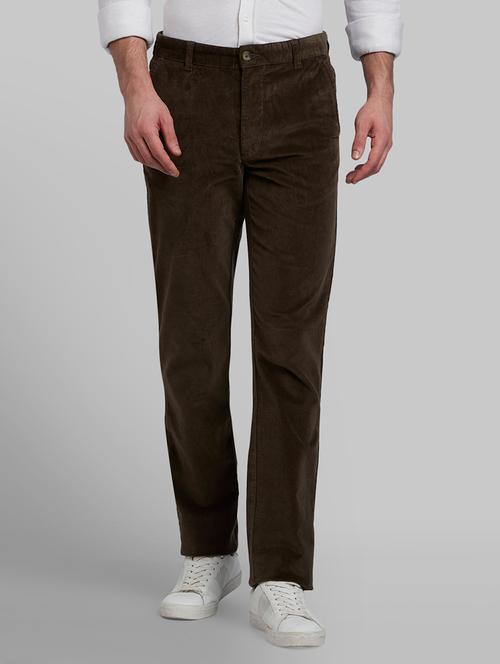 olive green solid corduroy casual trouser - 17669912 - Very Small Image - 1