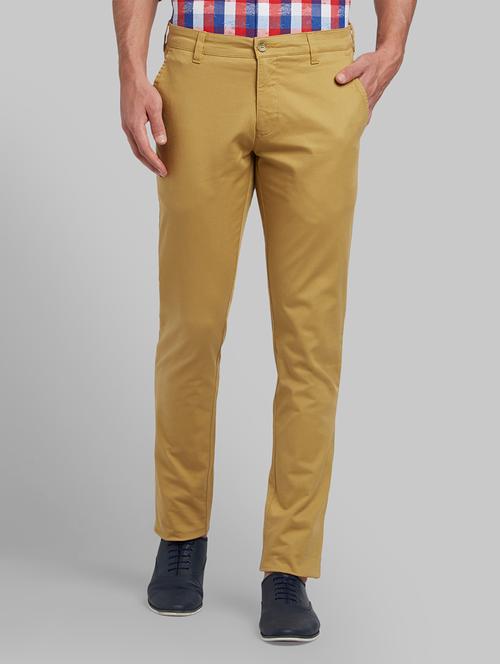 khaki solid flat front casual trouser - 17669917 - Very Small Image - 1