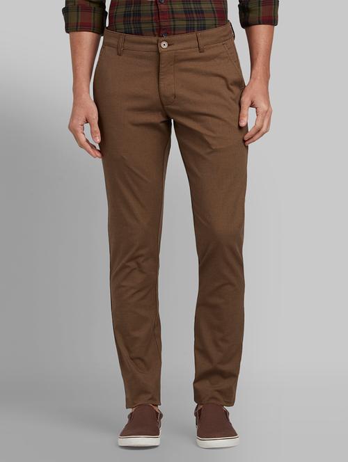 brown textured flat front casual trouser - 17669944 - Very Small Image - 1