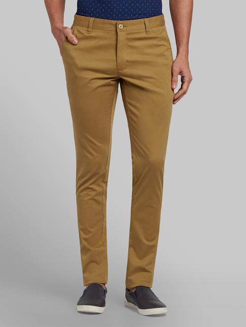 khaki solid flat front casual trouser - 17669963 - Very Small Image - 1