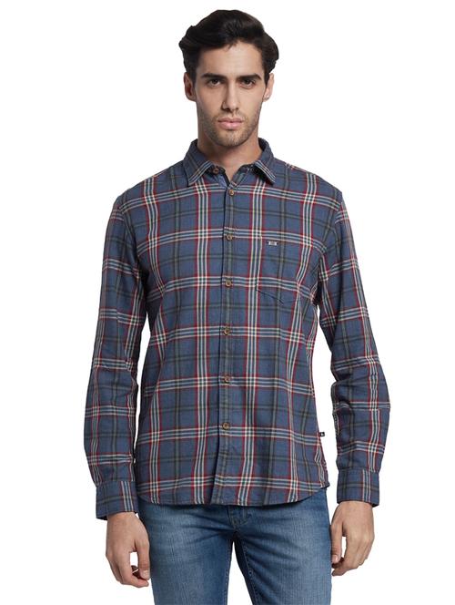 blue checkered casual shirt - 17669965 - Very Small Image - 1