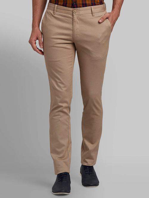 khaki textured flat front casual trouser - 17670006 - Very Small Image - 1