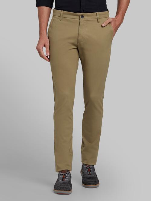 khaki solid flat front casual trouser - 17670009 - Very Small Image - 1