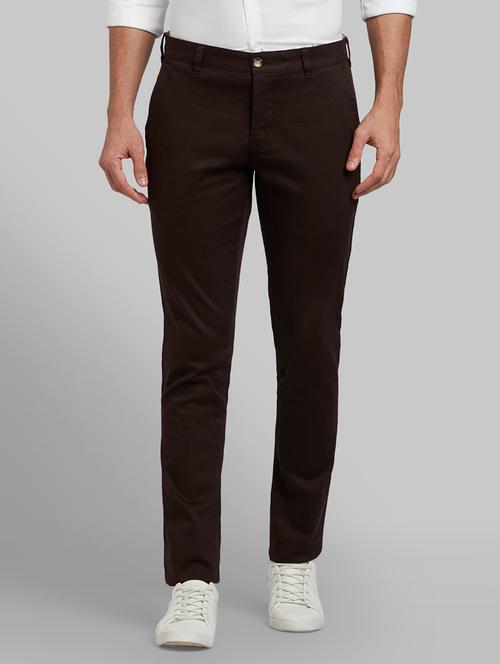 brown solid flat front casual trouser - 17670069 - Very Small Image - 1