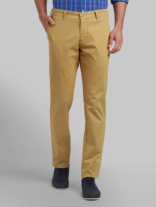 beige solid flat front casual trouser - 17670073 - Very Small Image - 1