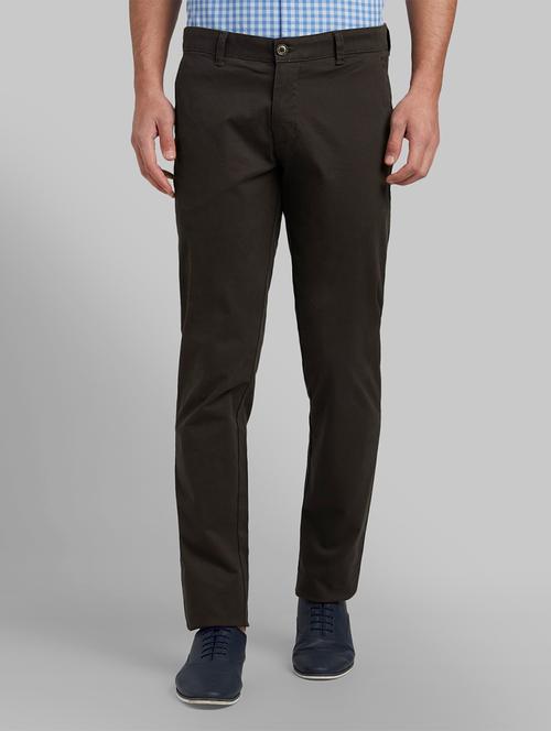 brown solid flat front casual trouser - 17670076 - Very Small Image - 1