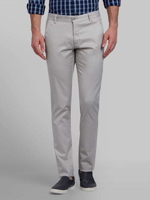 grey solid flat front casual trouser - 17670105 - Very Small Image - 1