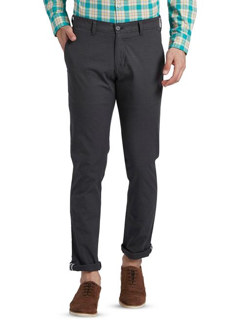 grey textured flat front casual trouser - 17670115 - Very Small Image - 1