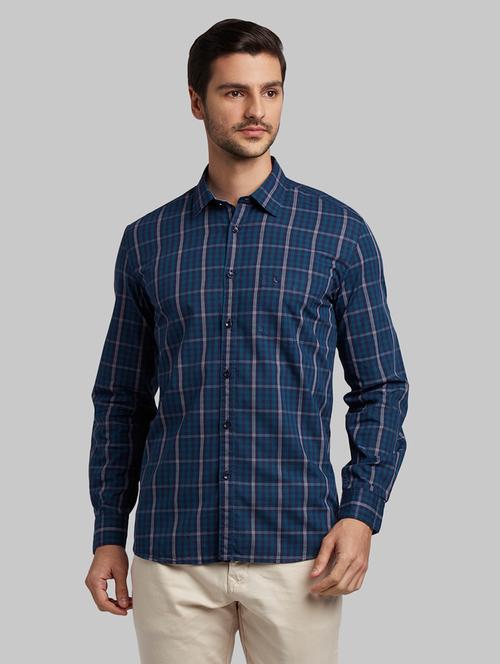 navy blue checkered casual shirt - 17670120 - Very Small Image - 1