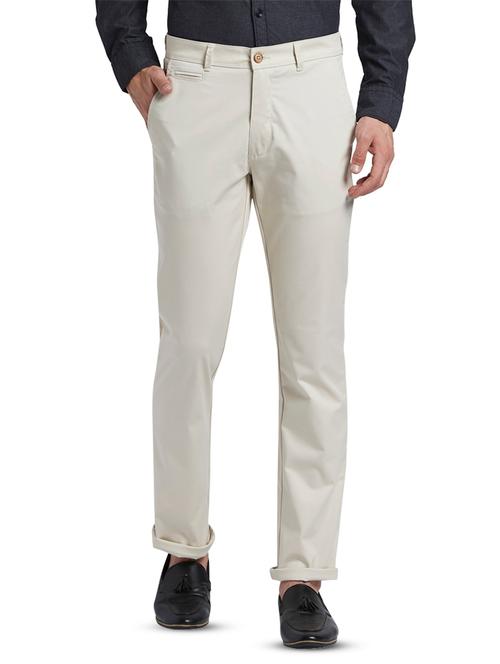off white solid flat front casual trouser - 17670132 - Very Small Image - 1