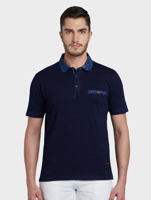 navy blue solid polo t-shirt - 17670161 - Very Small Image - 1