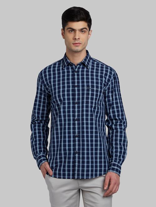 navy blue checkered casual shirt - 17670177 - Very Small Image - 1