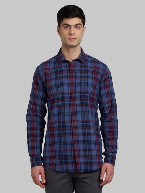 navy blue checkered casual shirt - 17670201 - Very Small Image - 1
